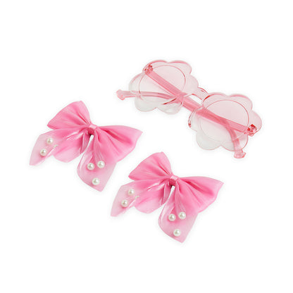 Pack of 1 Pair Shiny Bow Alligator Clips with Pearl Detailing & Matching Sunglasses – Pink