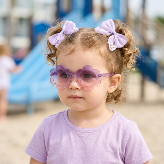 Pack of 1 Pair Shiny Bow Alligator Clips with Pearl Detailing &amp; Matching Sunglasses – Purple   A