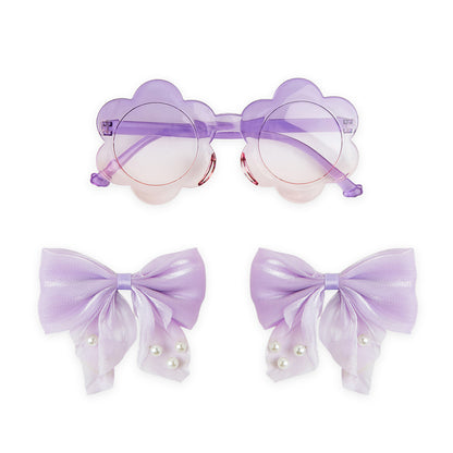 Pack of 1 Pair Shiny Bow Alligator Clips with Pearl Detailing &amp; Matching Sunglasses – Purple   A