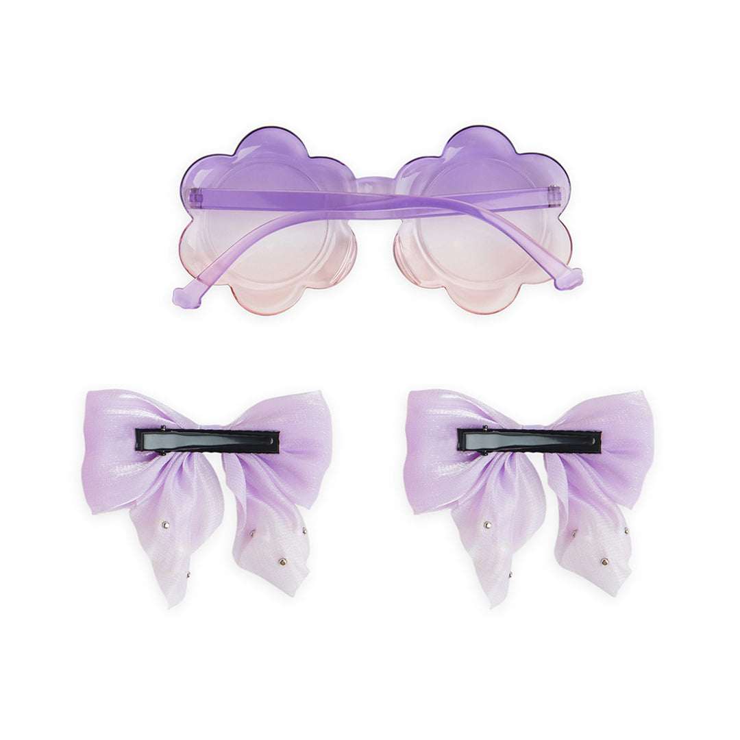 Pack of 1 Pair Shiny Bow Alligator Clips with Pearl Detailing &amp; Matching Sunglasses – Purple   A