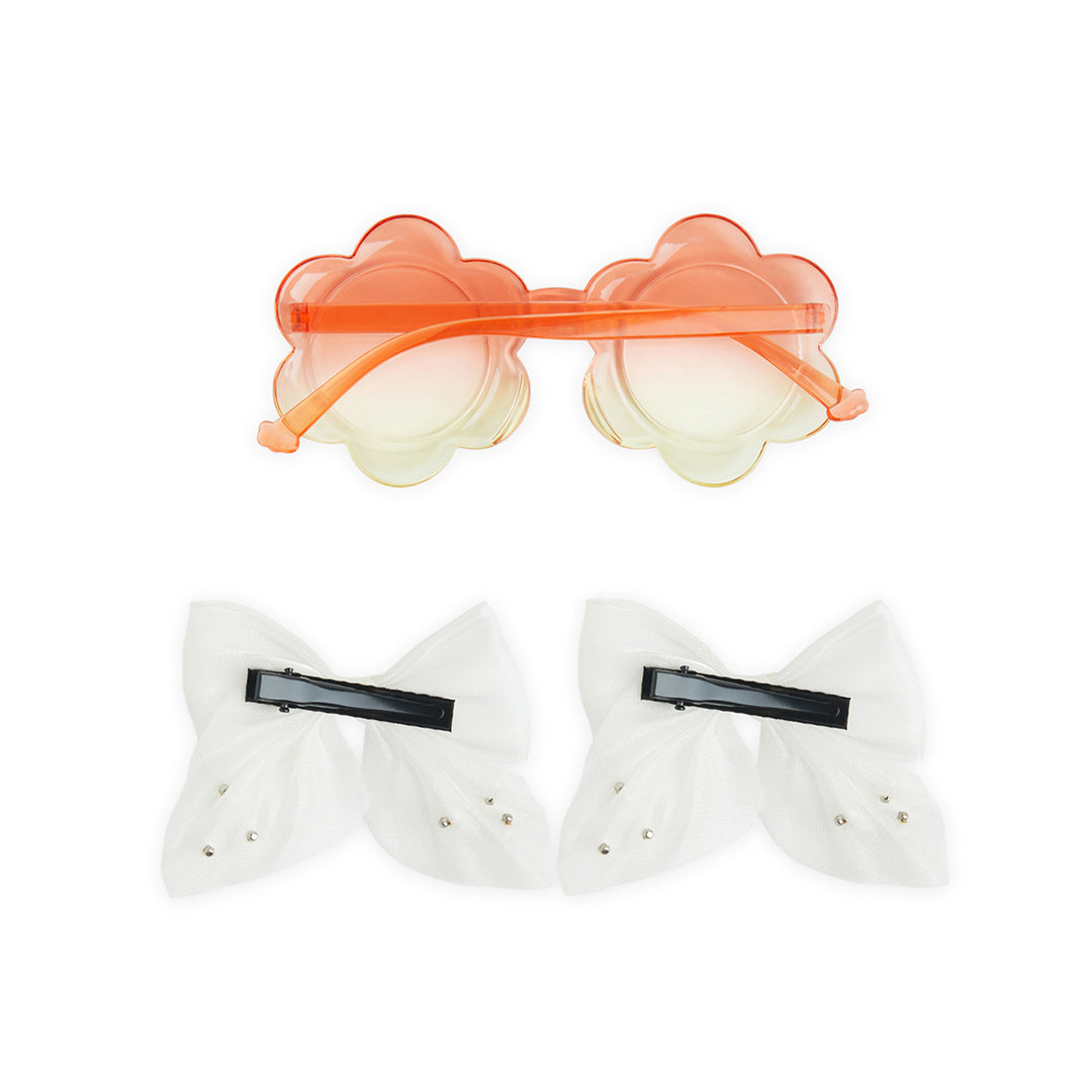 Pack of 1 Pair Shiny Bow Alligator Clips with Pearl Detailing & Matching Sunglasses – White