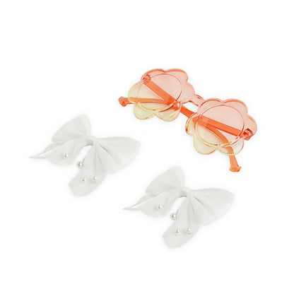 Pack of 1 Pair Shiny Bow Alligator Clips with Pearl Detailing & Matching Sunglasses – White