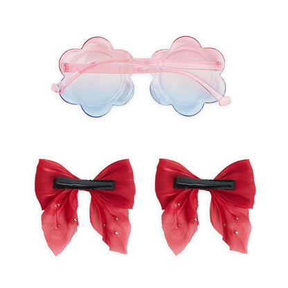 Pack of 1 Pair Shiny Bow Alligator Clips with Pearl Detailing & Matching Sunglasses – Red