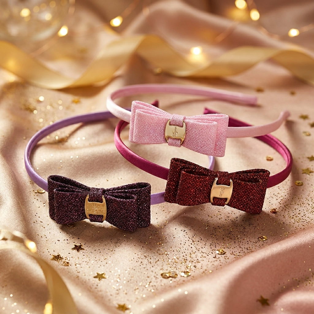 Pack of 3 Dainty Shiny Bow Hairbands – Maroon, Pink, Mageta