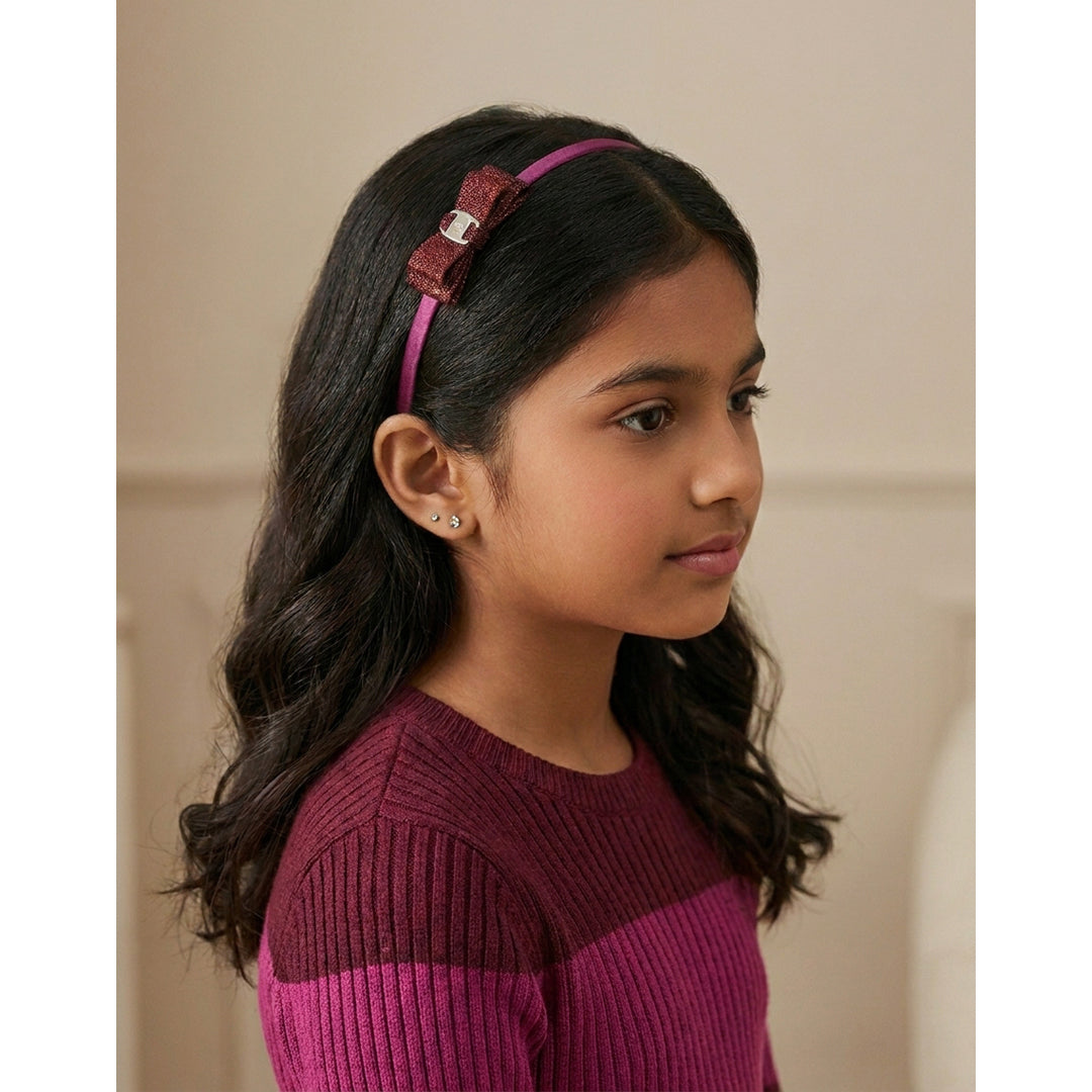 Pack of 3 Dainty Shiny Bow Hairbands – Maroon, Pink, Mageta
