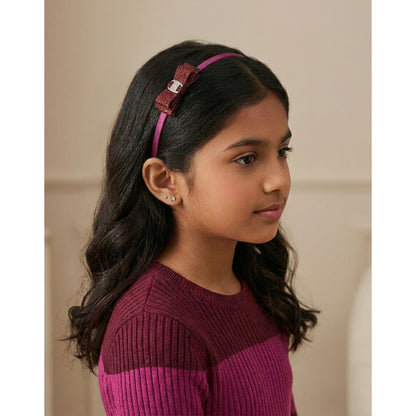 Pack of 3 Dainty Shiny Bow Hairbands – Maroon, Pink, Mageta