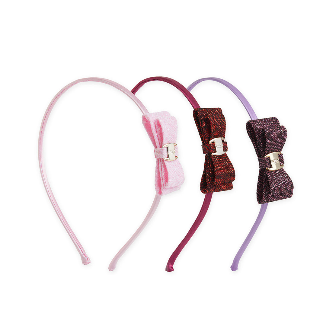 Pack of 3 Dainty Shiny Bow Hairbands – Maroon, Pink, Mageta