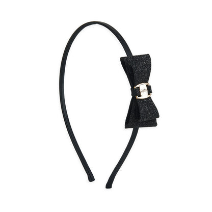 Pack of 3 Dainty Shiny Bow Hairbands – Grey, Black, Gold
