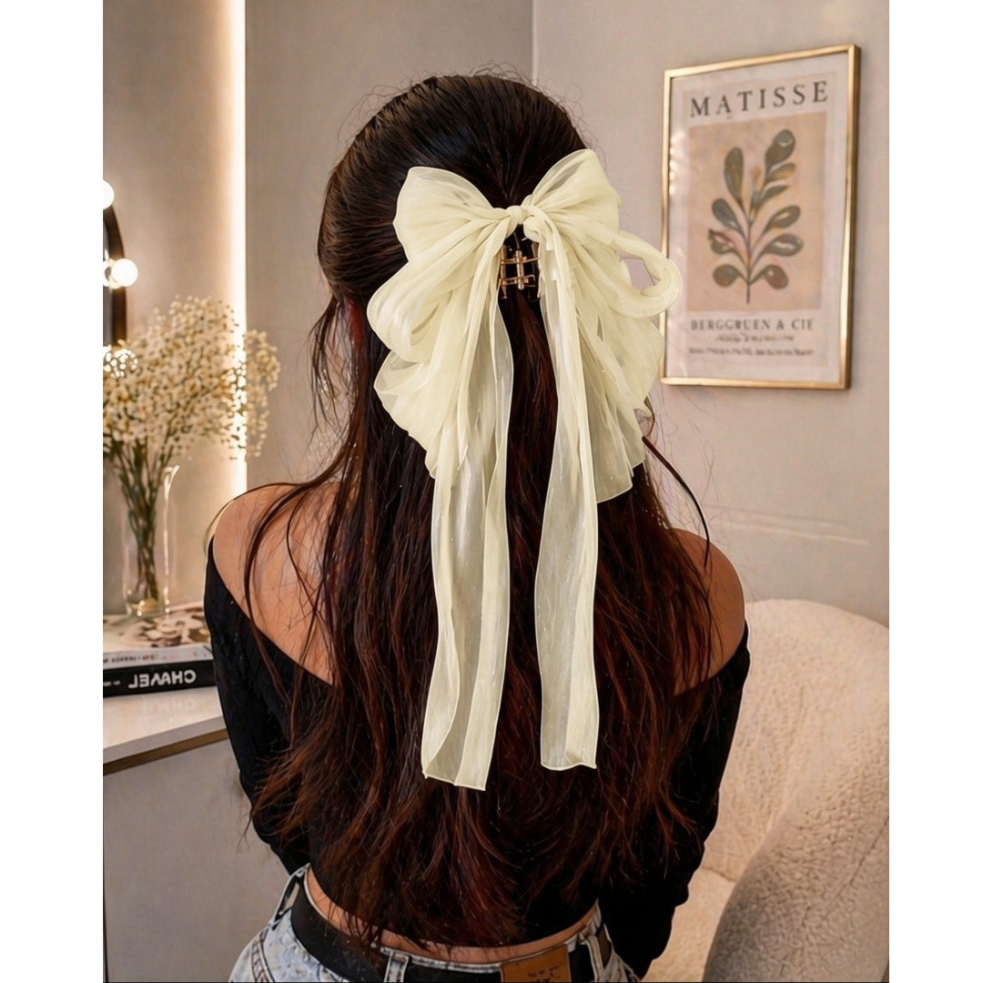 Elegant Large Bow Clutcher Hair Clip - Peach
