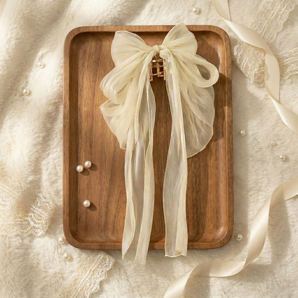 Elegant Large Bow Clutcher Hair Clip - Peach