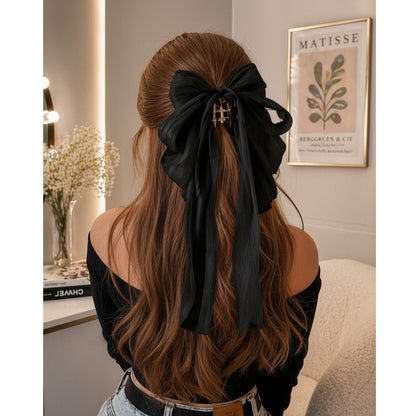 Elegant Large Bow Clutcher Hair Clip - Black