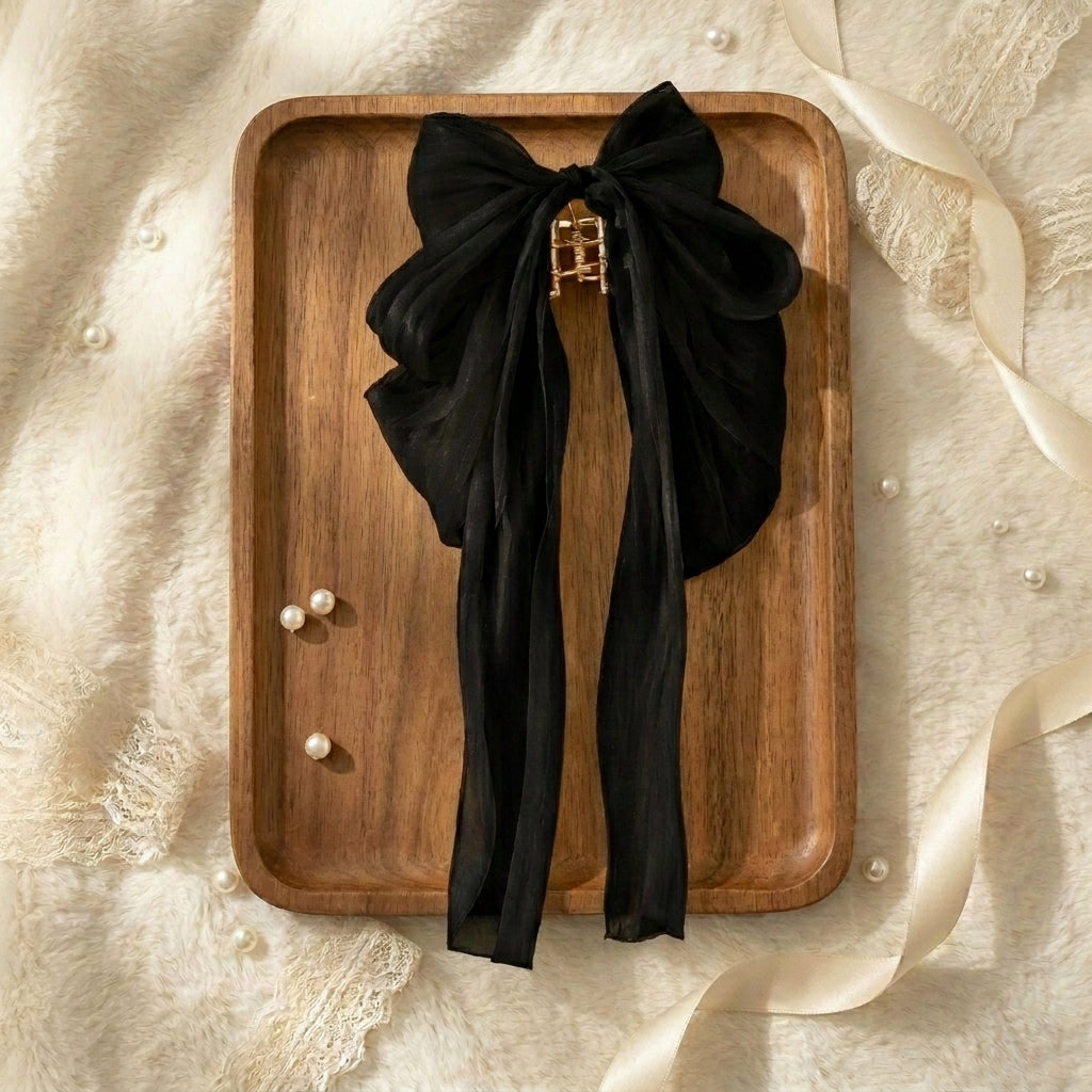 Elegant Large Bow Clutcher Hair Clip - Black