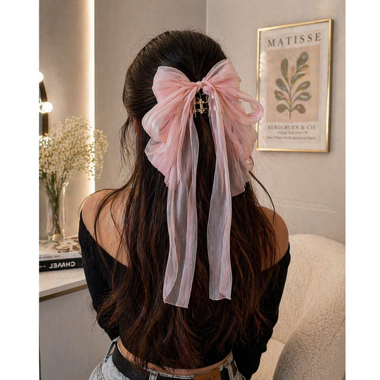 Elegant Large Bow Clutcher Hair Clip - Pink