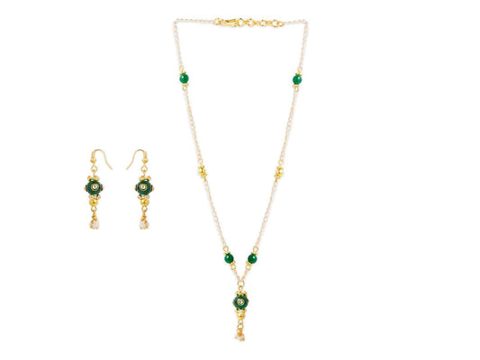 Combo - A festive set of 1 pair green beaded earrings & 1 bead necklace. (3 Qty) - Green