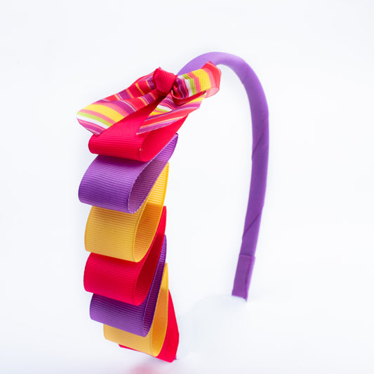 Cascading Hairband with Strips Bow- Multicolour