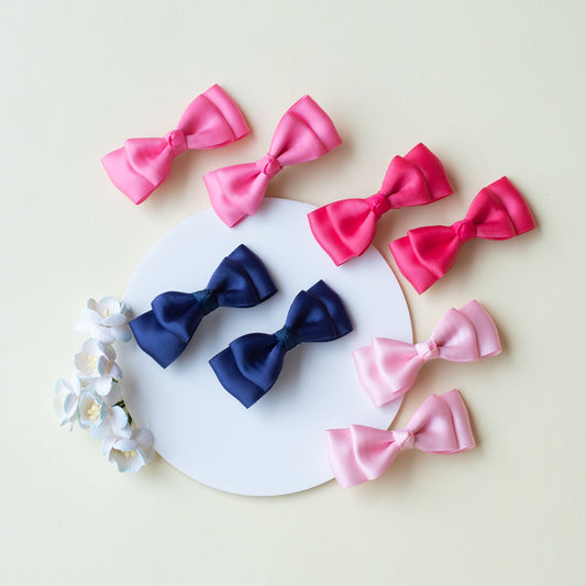 Combo: Fancy satin double bow alligator clips (8 nos) - Pink, Blue