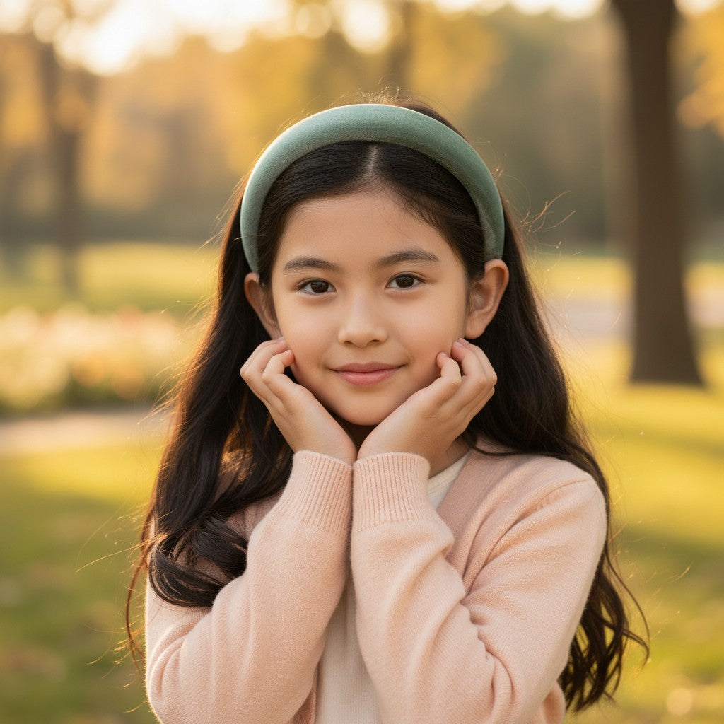 Combo: Set of 2 Soft velvet padded party hairbands - Peach and Olive green
