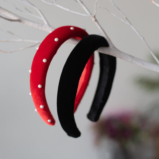 Combo: Set of 2 Soft velvet padded party hairbands - Red and Black