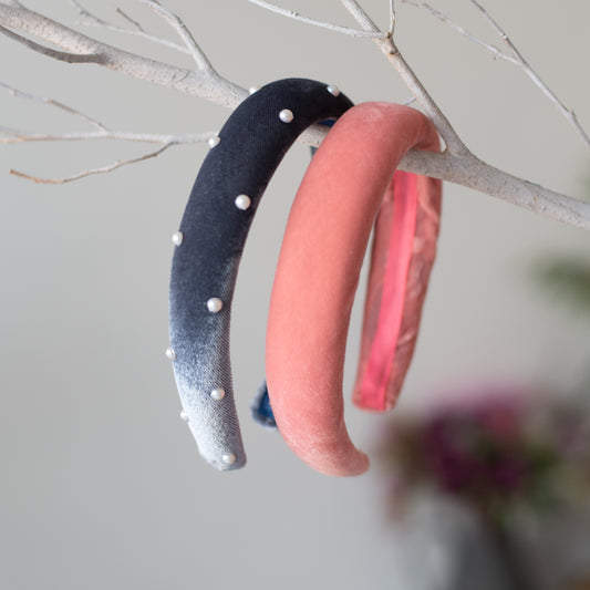Combo: Set of 2 Soft velvet padded party hairbands - Peach and Grey
