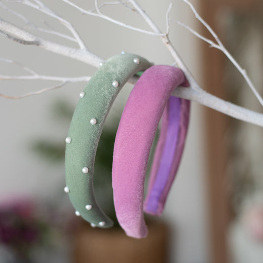 Combo: Set of 2 Soft velvet padded party hairbands - Purple and Olive green