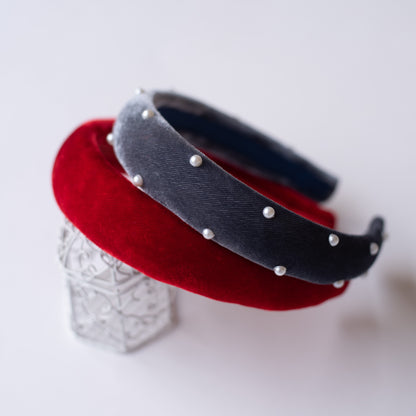Combo: Set of 2 Soft velvet padded party hairbands - Red and Grey