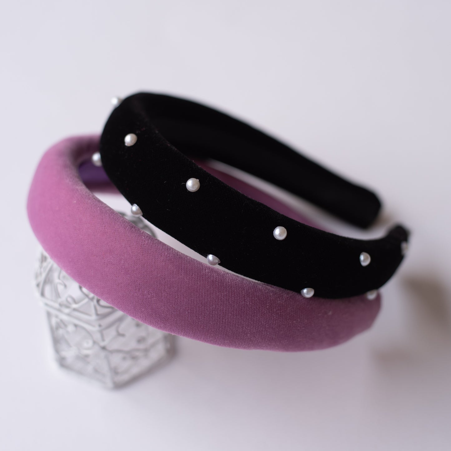 Combo: Set of 2 Soft velvet padded party hairbands - Black and Purple