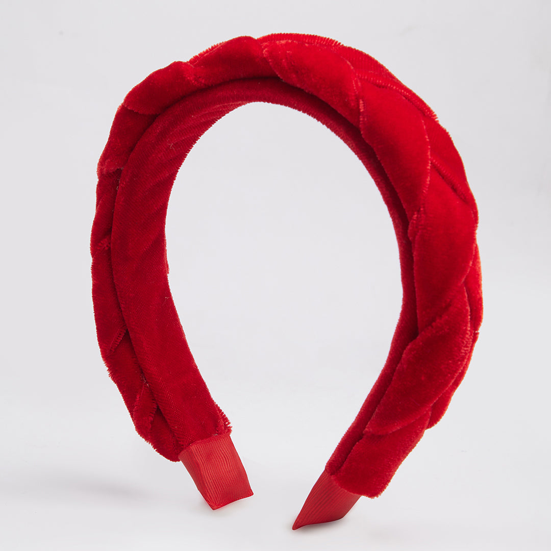Fancy velvet braided hair band - Red
