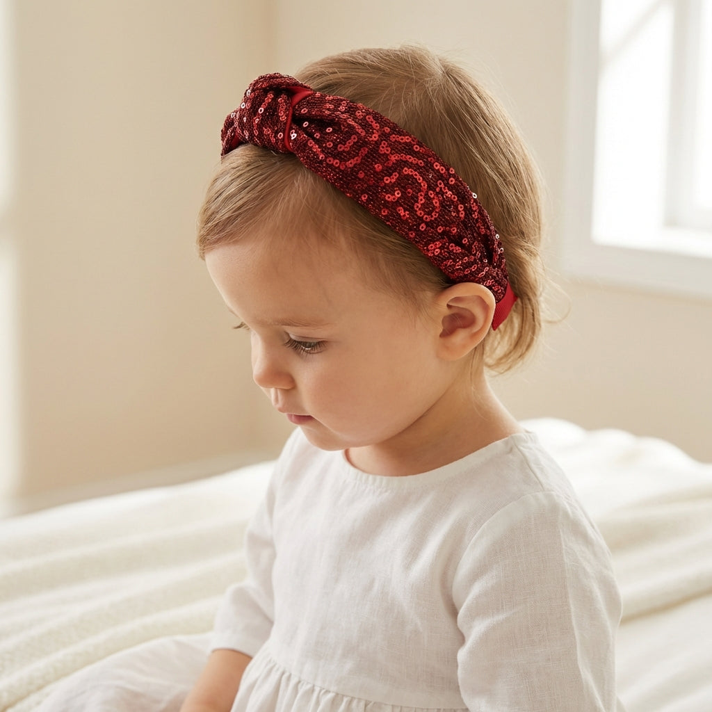 Party knotted hair band with sequins - Maroon