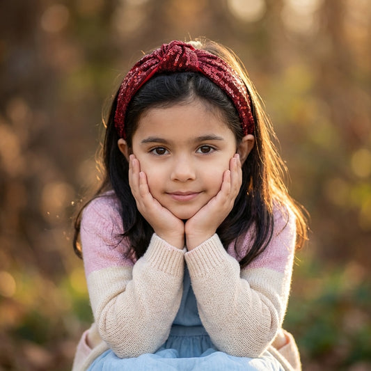 Party knotted hair band with sequins - Maroon
