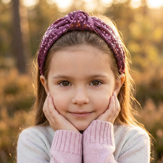 Party knotted hair band with sequins - Wine