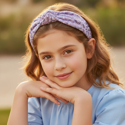 Party knotted hair band with sequins - Lavender