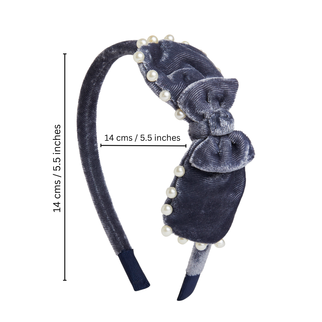 Velvet pearl Hairband with large bow - Grey
