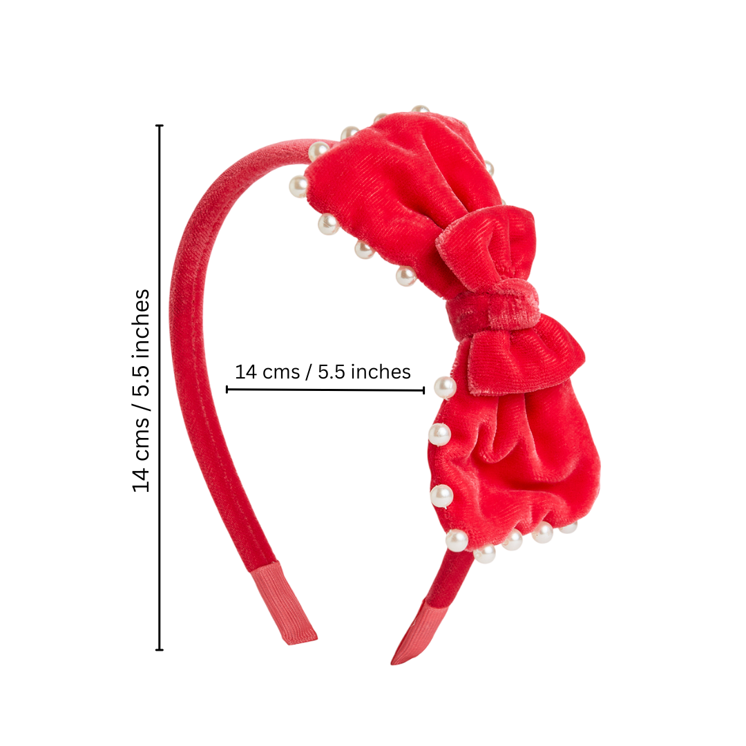 Velvet pearl Hairband with large bow - Pink