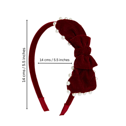 Velvet pearl Hairband with large bow - Maroon
