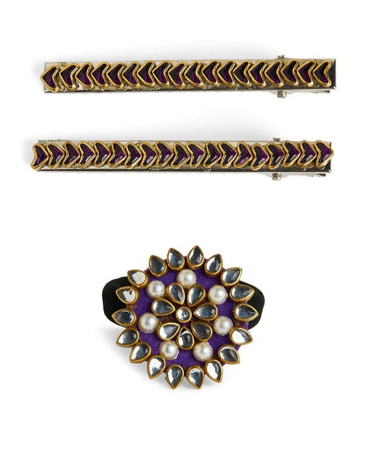 Colorful Kundan Stone Rubber band and Alligator clip - Multicolor