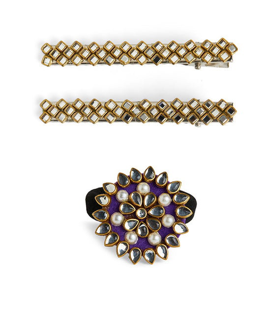 Colorful Kundan Stone Rubber band and Alligator clip - Multicolor