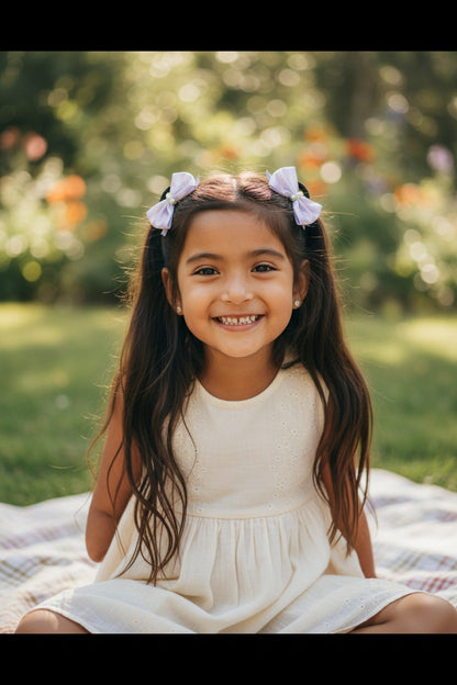 Combo Pack of 2 Pair Shiny Rubberbands and 2 Pair Matching Alligator Clips - Purple, Rose Gold