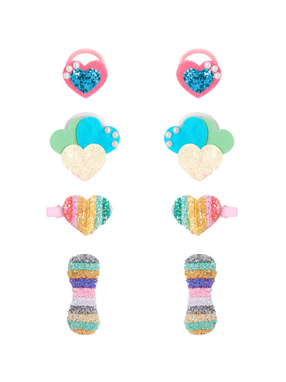 Pack of- 2 Pair Glittery Hear Rubberband, 1 Pair Tic - Tac Pins and 1 Pair  Alligator clip - Multicolor
