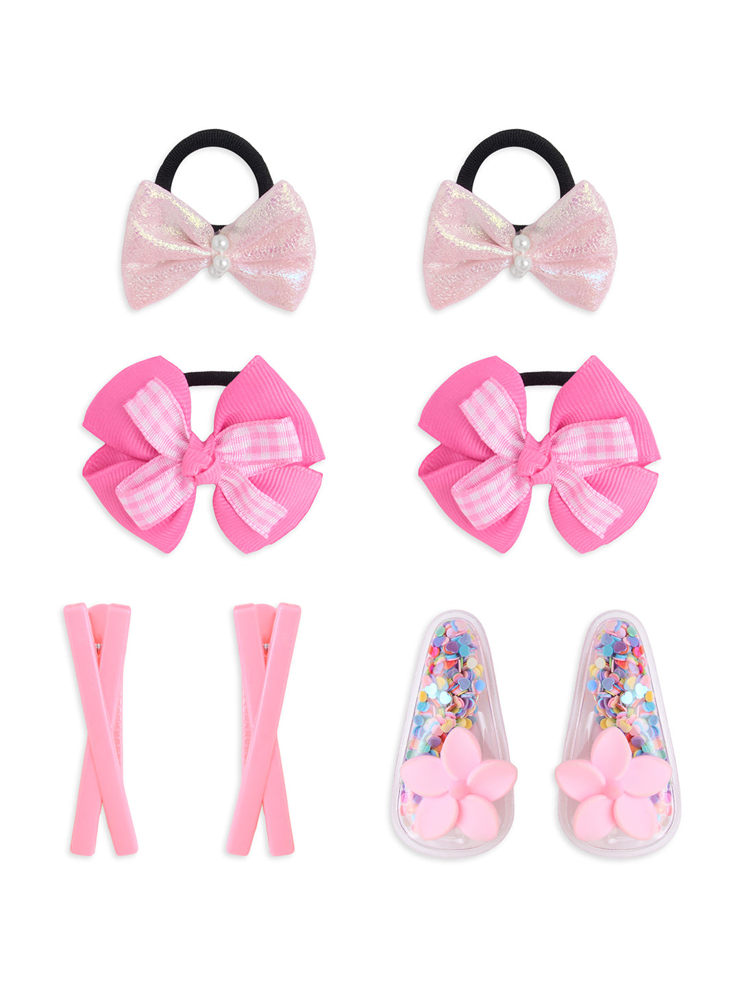 Pack of  2 Pair Bow Rubberbands and 2 Pair Alligator Clip - Pink