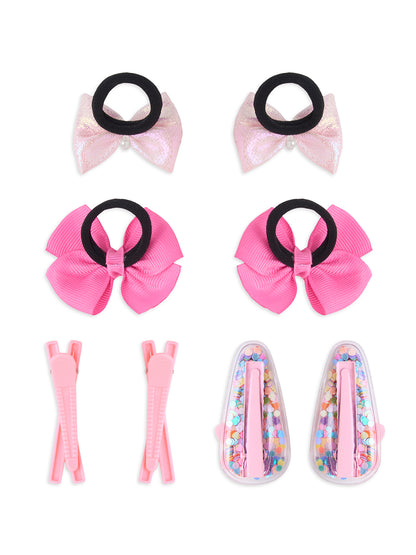Pack of  2 Pair Bow Rubberbands and 2 Pair Alligator Clip - Pink