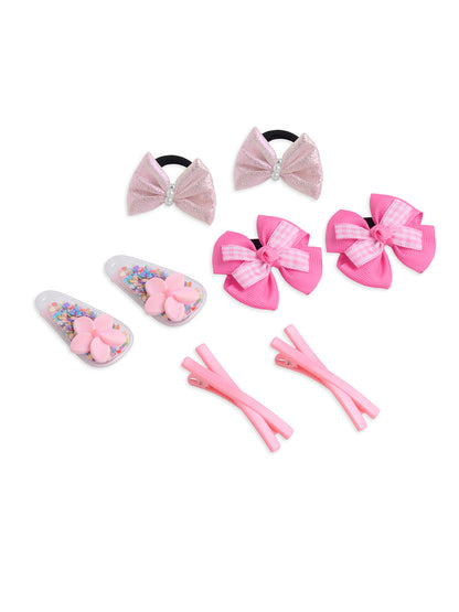 Pack of  2 Pair Bow Rubberbands and 2 Pair Alligator Clip - Pink