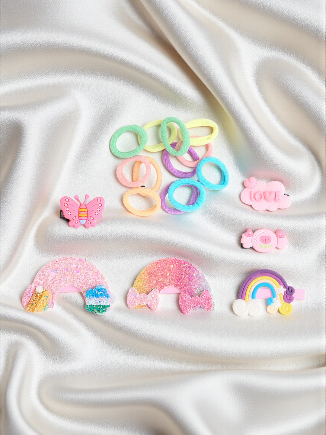 Pack of  6 pair Rubberbands and 6 cute Alligator Clips - Multicolour