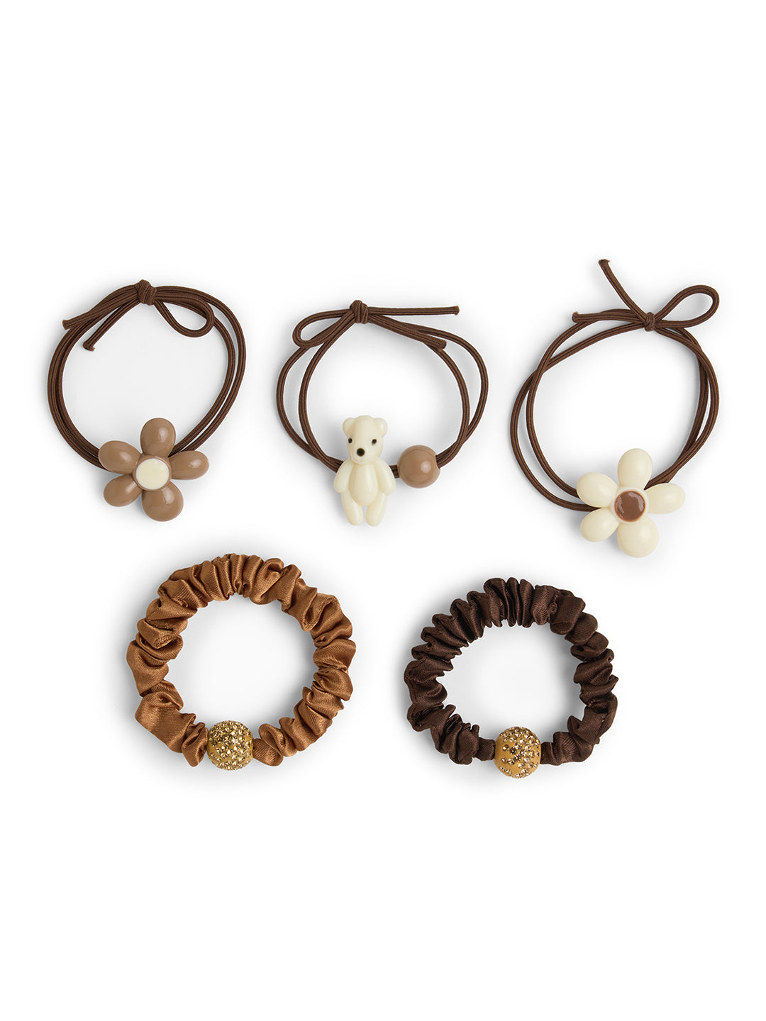 Pack of 5 Scrunchies  - Brown