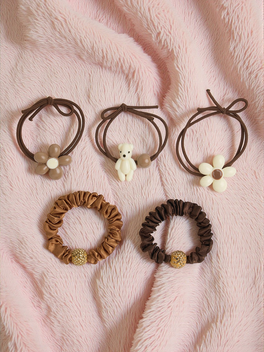 Pack of 5 Scrunchies  - Brown