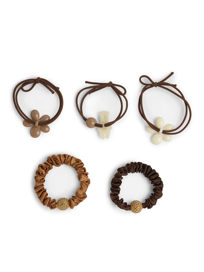 Pack of 5 Scrunchies  - Brown