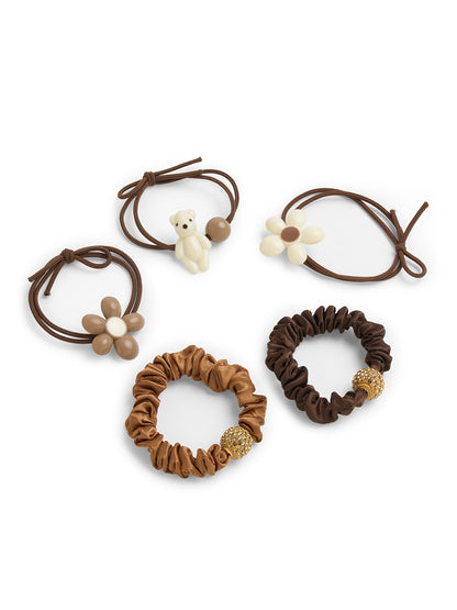 Pack of 5 Scrunchies  - Brown
