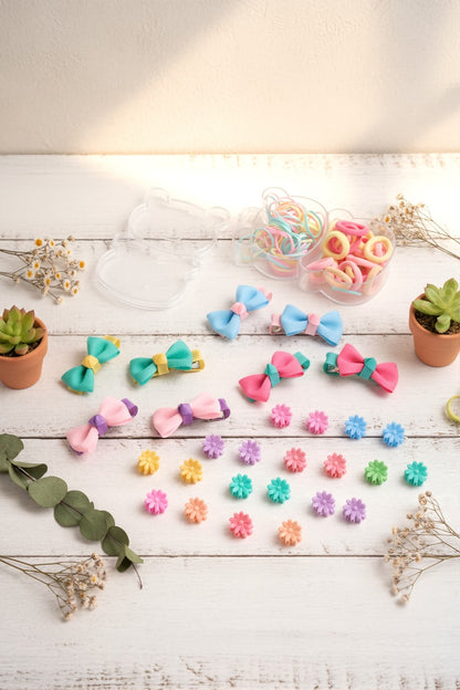 Combo of - 1 Jumbo pack assorted hair-ties, 4 Pair alligator clips and 10 pair claw clips - Multicolour