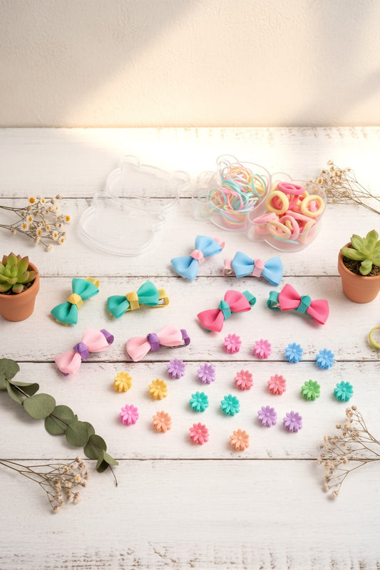 Combo of - 1 Jumbo pack assorted hair-ties, 4 Pair alligator clips and 10 pair claw clips - Multicolour