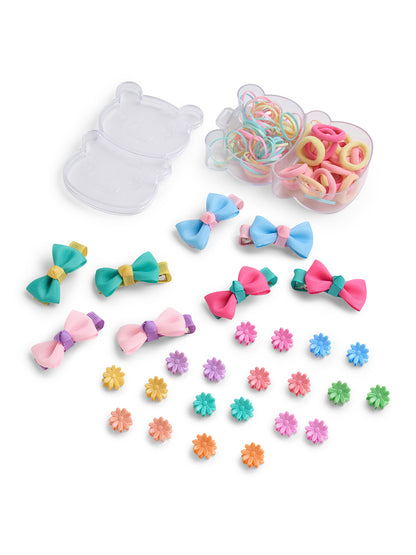 Combo of - 1 Jumbo pack assorted hair-ties, 4 Pair alligator clips and 10 pair claw clips - Multicolour