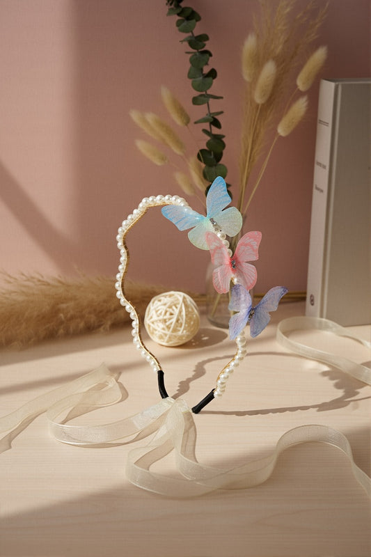 Butterfly Hair Band With Pearls - Multicolor